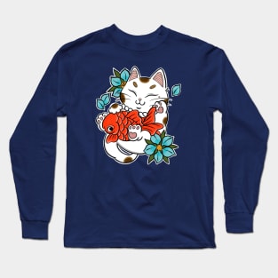 japanese cat tattoo and red fish Long Sleeve T-Shirt